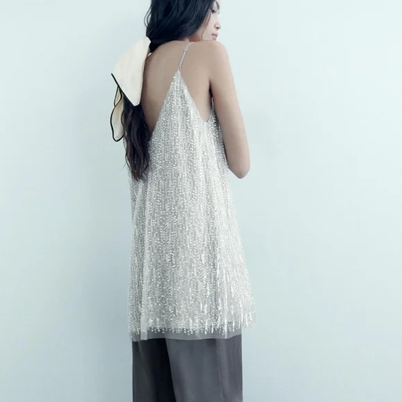 Zara Short Sequin Dress Silver Mini Zara Short Sequin Dress Silver Mini